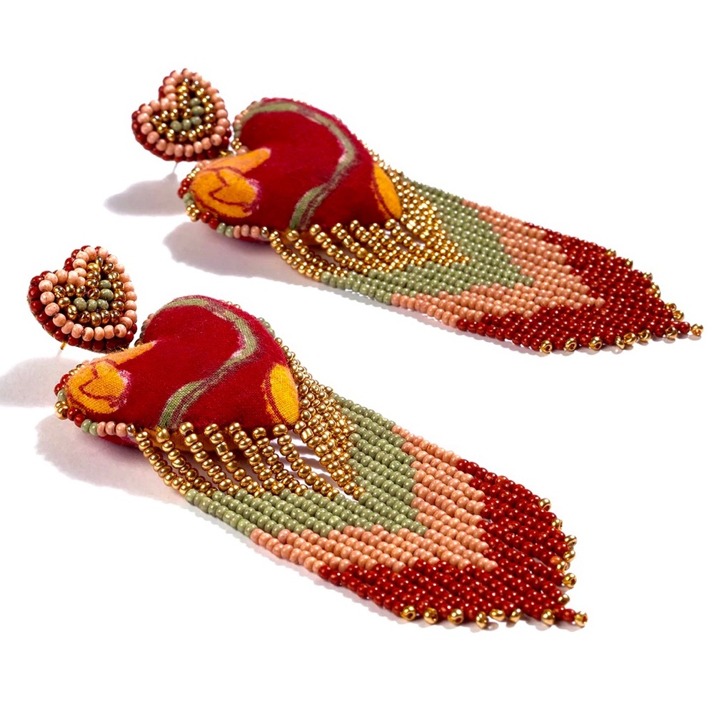 🌺🎉HP🎉🌺 NWT Anthropologie Deepa Beaded Heart Fringe Chandeliers - Picture 14 of 16